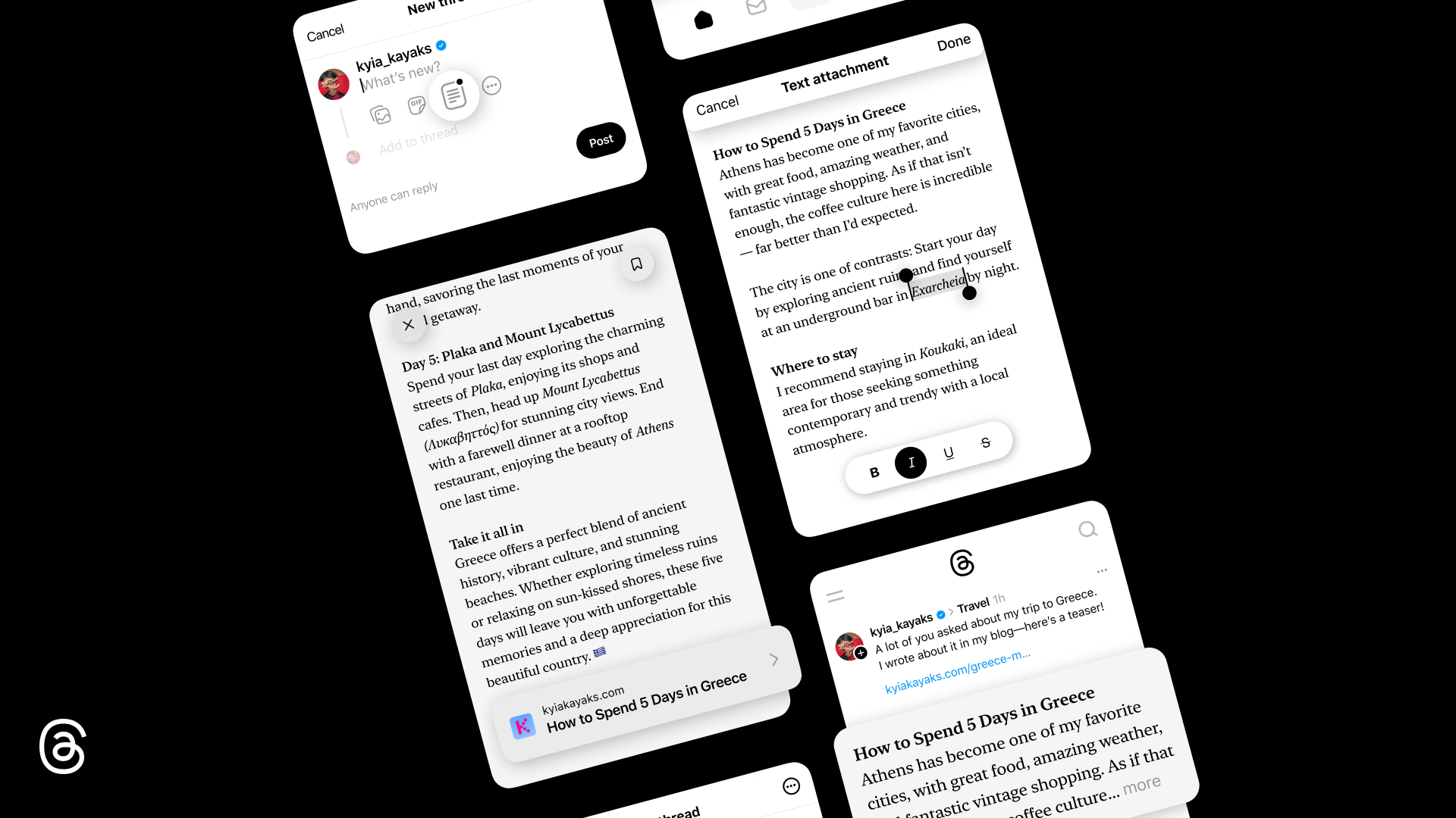 Threads text attachments user interface