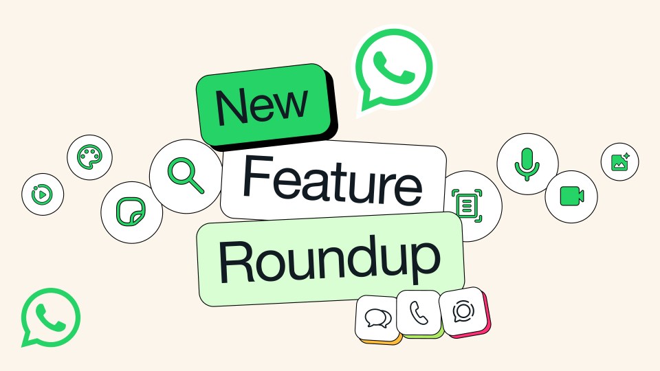 "New Feature Roundup" graphic with WhatsApp logo
