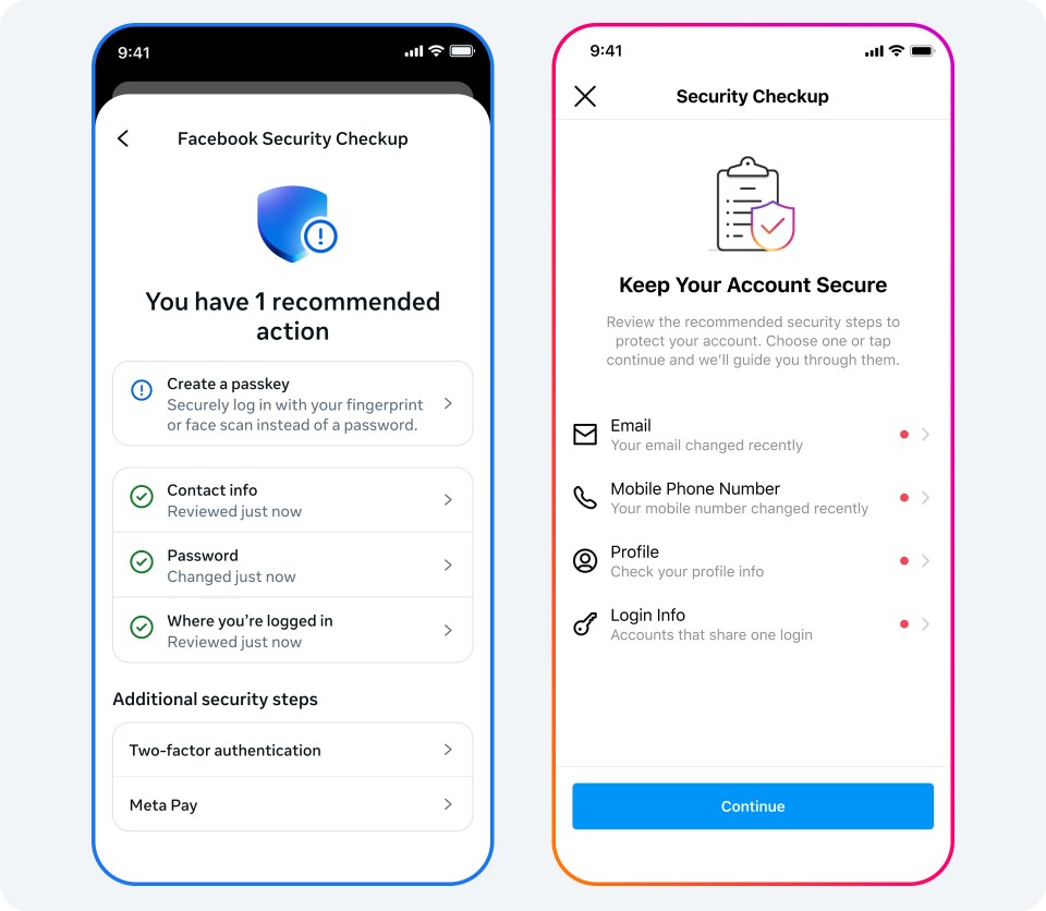 Security checkup Facebook and Instagram