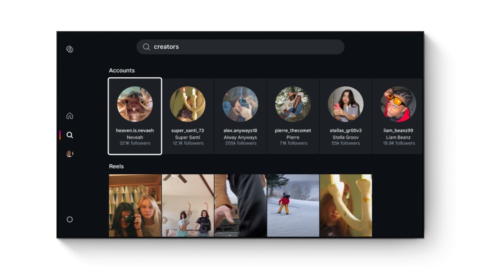 The homepage of Instagram for TV
