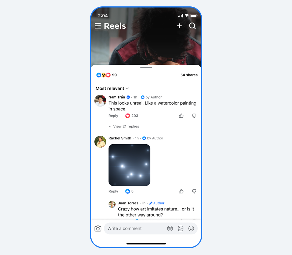 An image showing the updated simplified commenting experience on a Facebook post