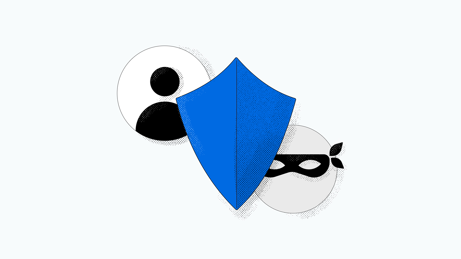 An image of a silhouette and an eye mask with a blue shield in between them.