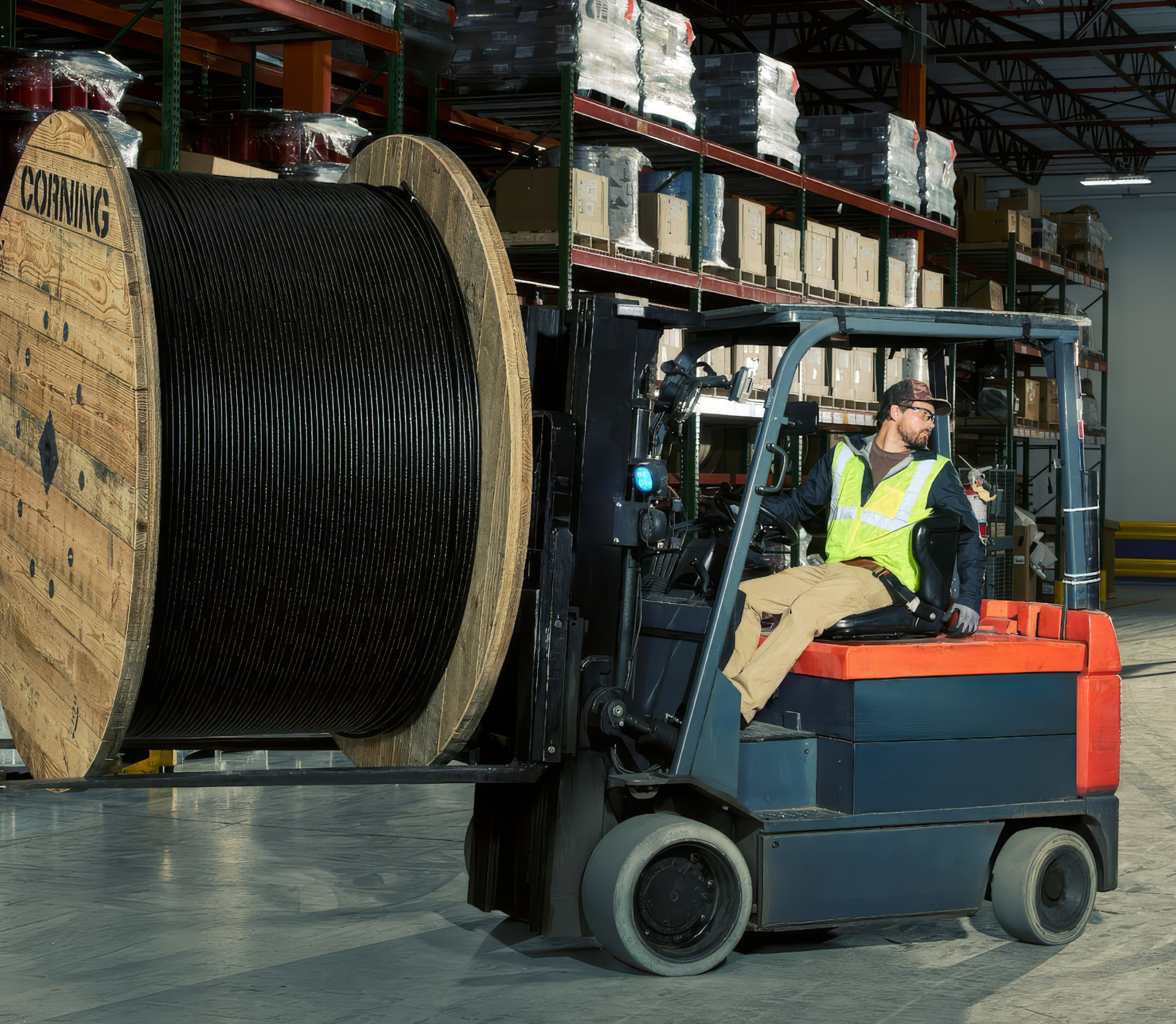 Image of a worker in the Corning factory