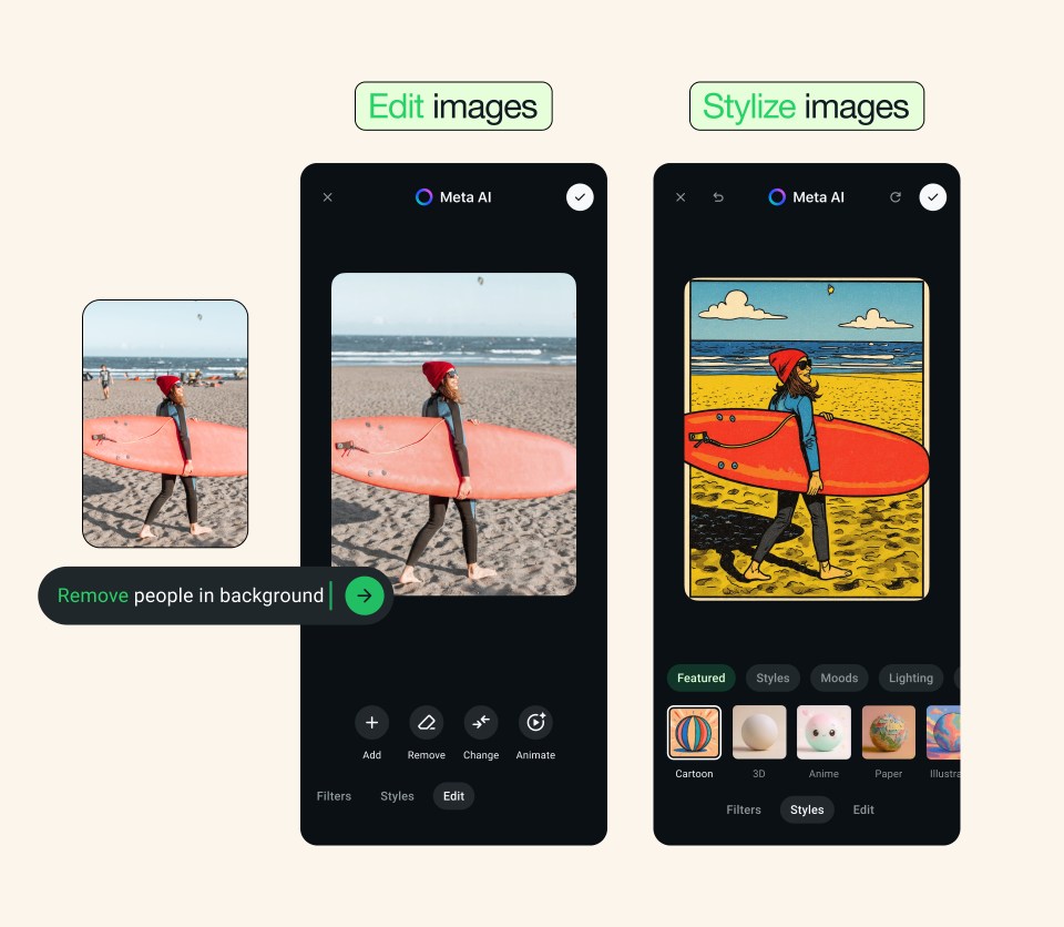 An image showing new WhatsApp features like the ability to edit images with AI.