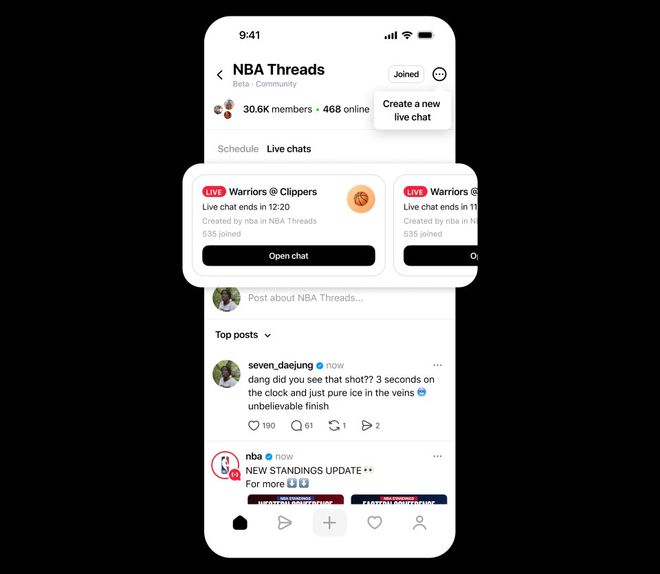 An image showing where you can open a Live Chat during an NBA game.