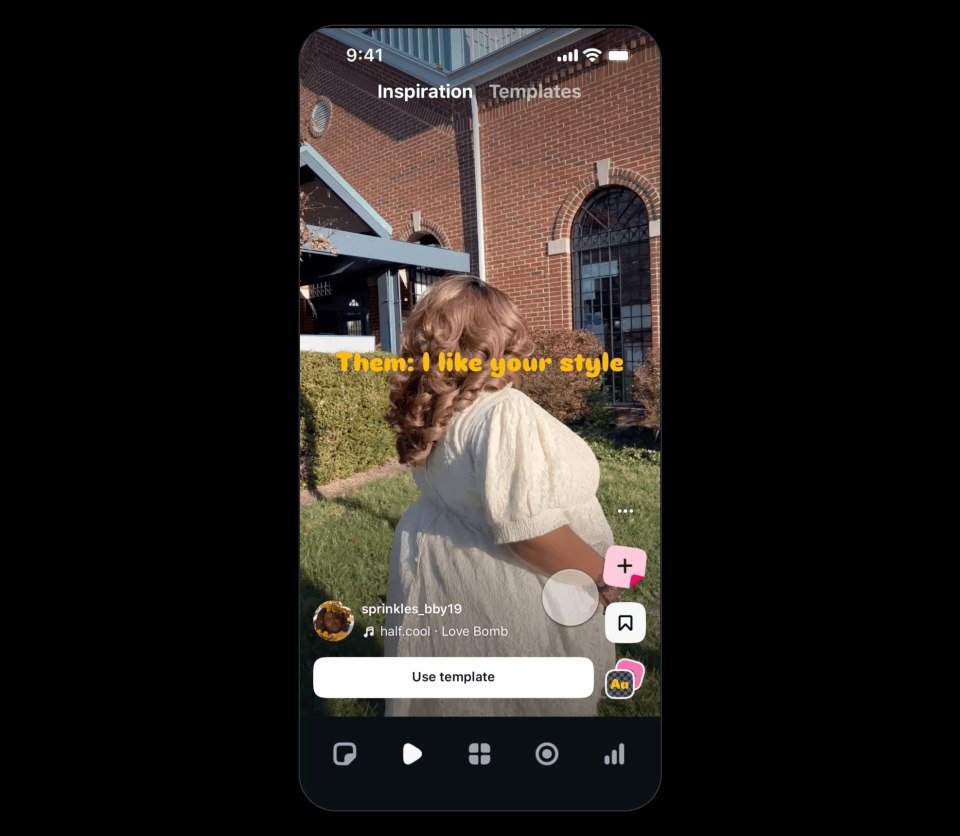 A GIF showing how to use a template video in the Edits app.