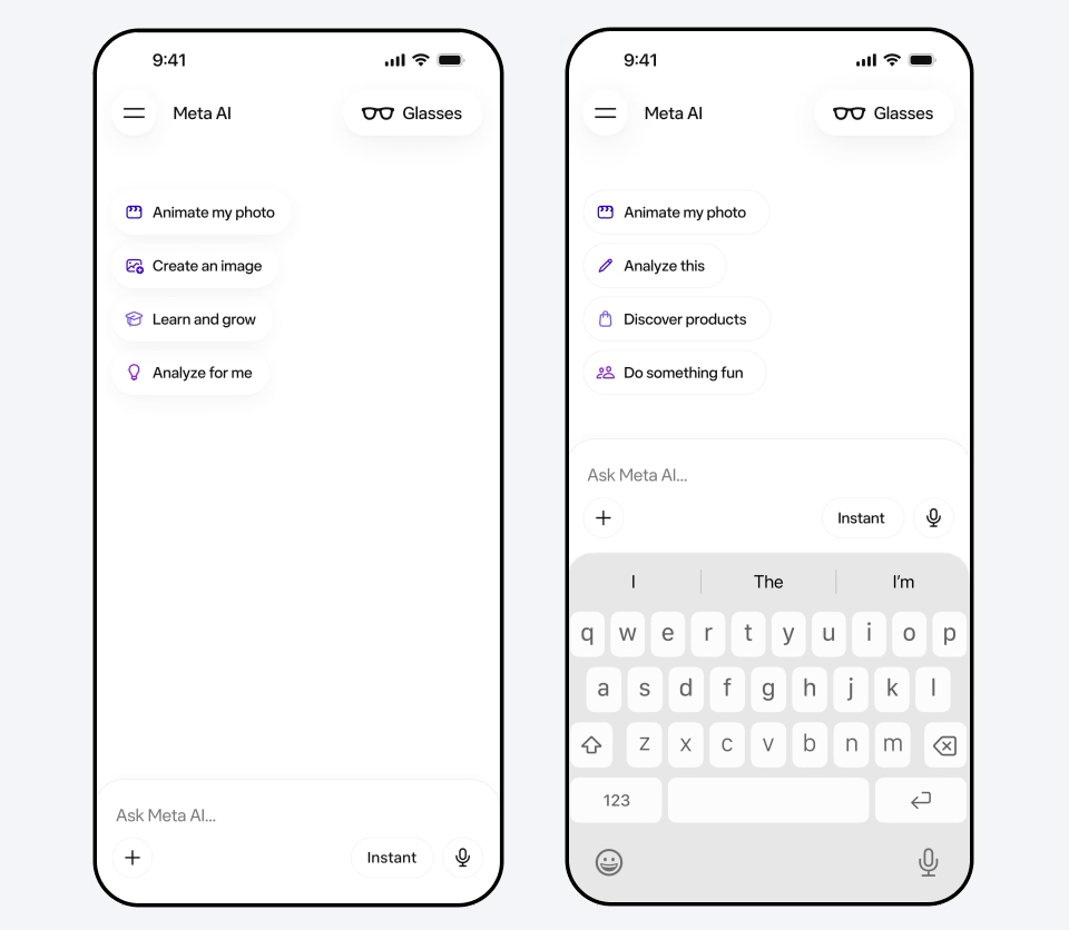 Two phone screens showing Meta AI search