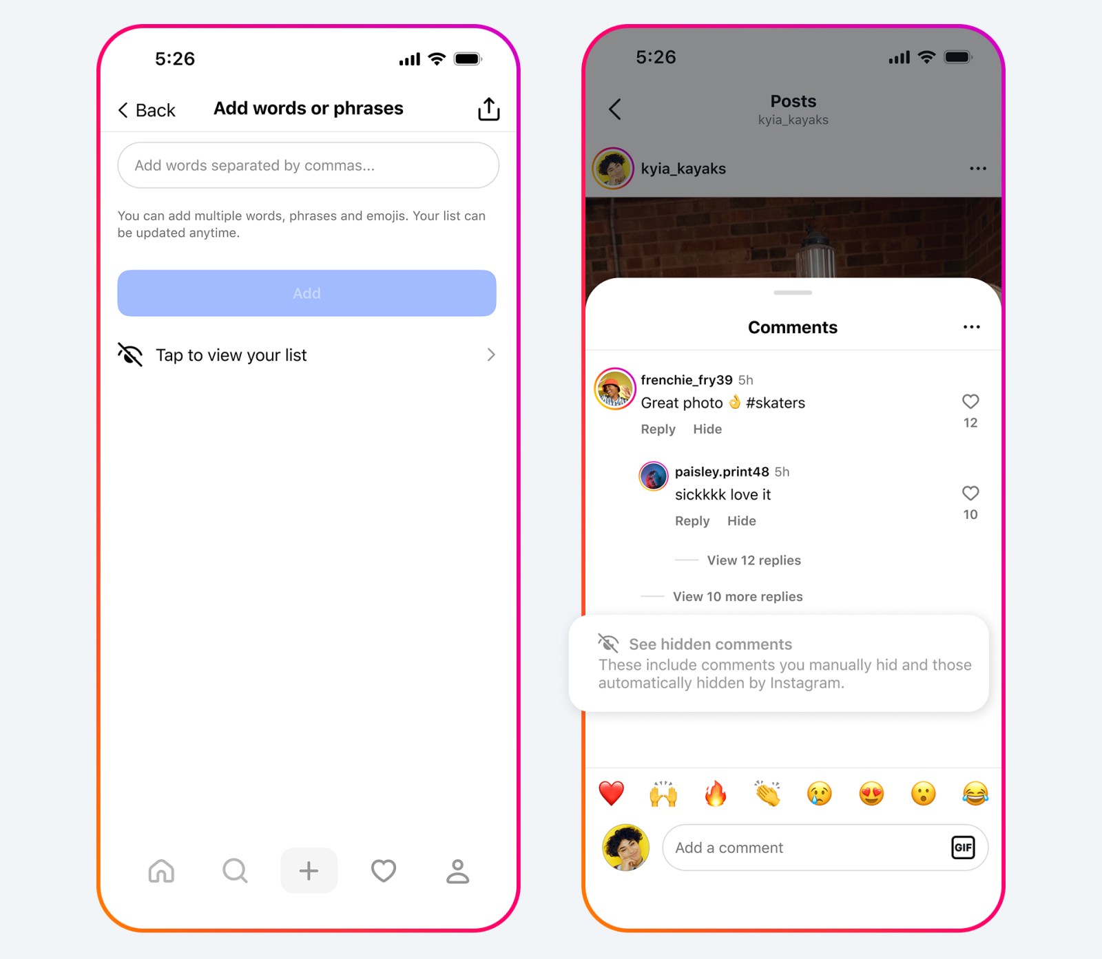 Hidden words UI