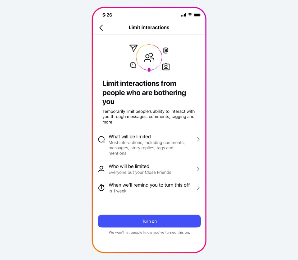 Limit interactions UI