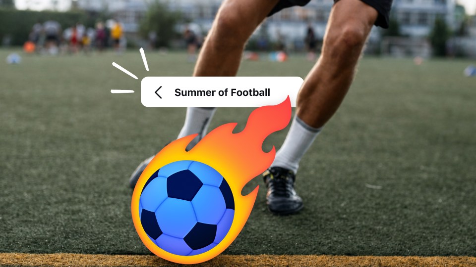 Two legs kicking a soccer ball with the words "Summer of football" written on top