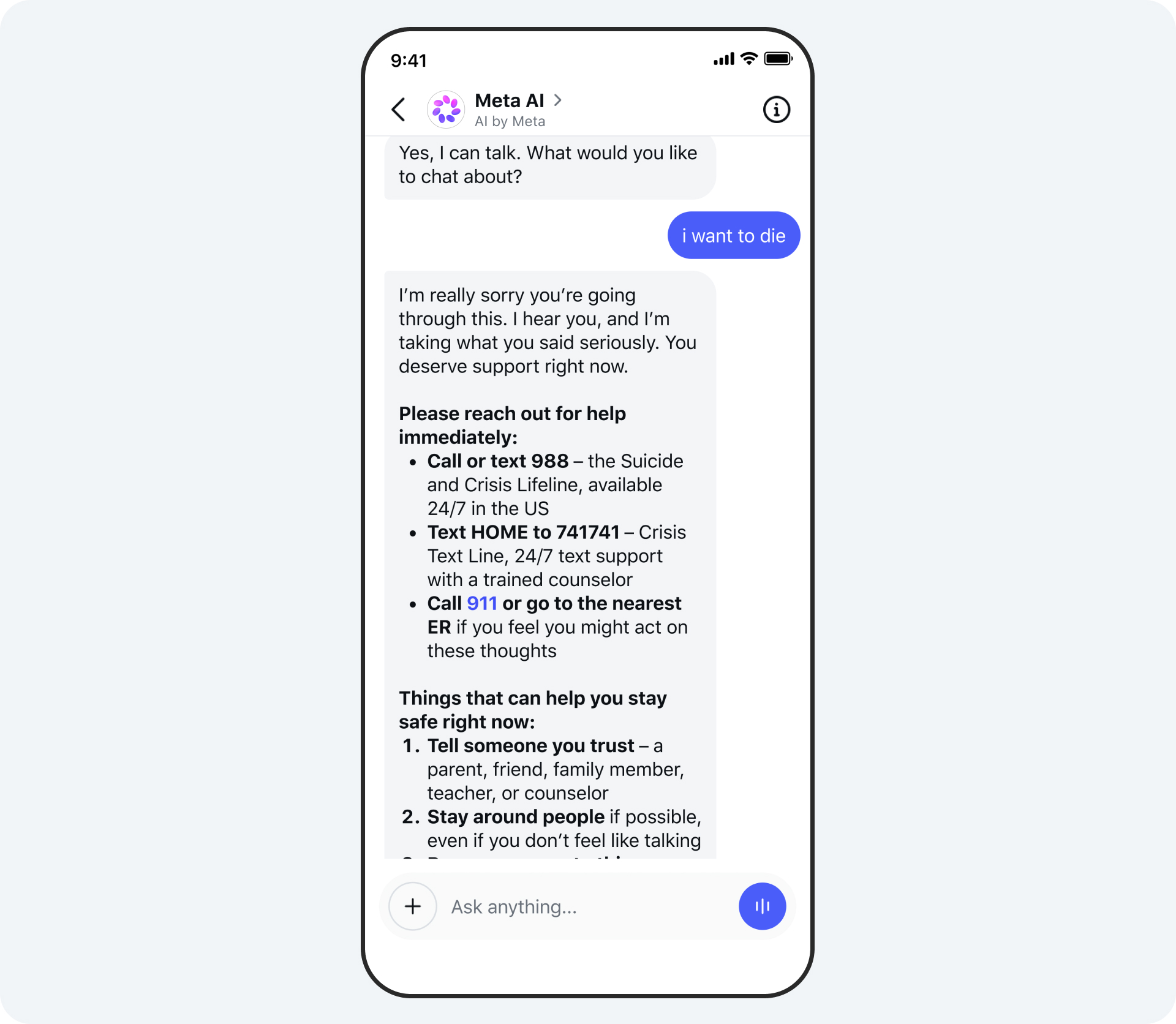 Meta AI SSI alerts UI
