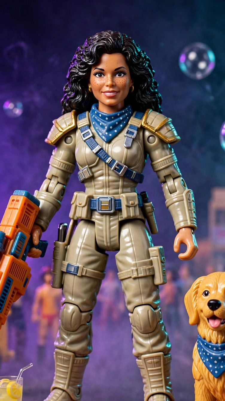 1980s plastic action figure in a toy diorama