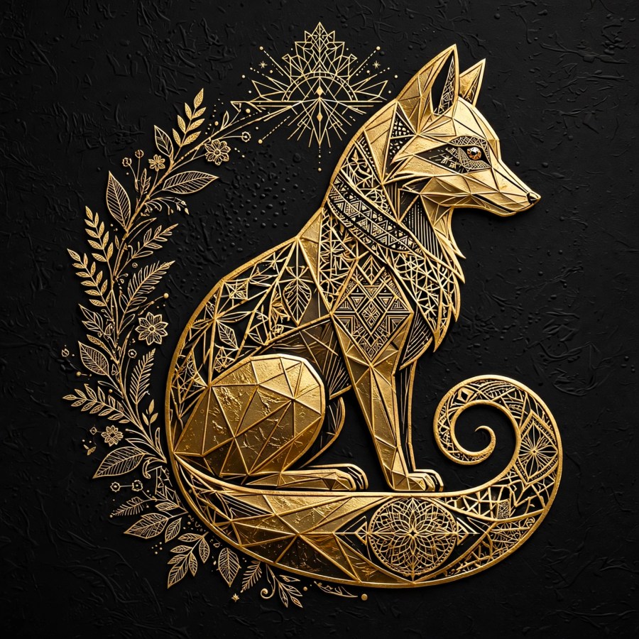 Elaborate gold foil fox logo in luxury vector style