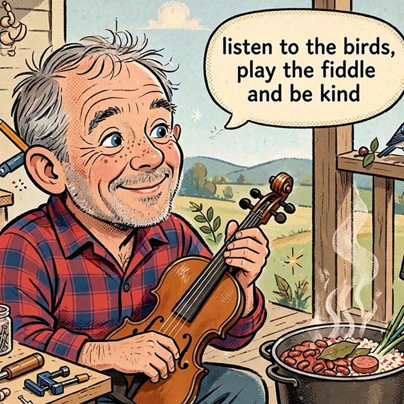 Illustrated person playing the guitar with a speech bubble