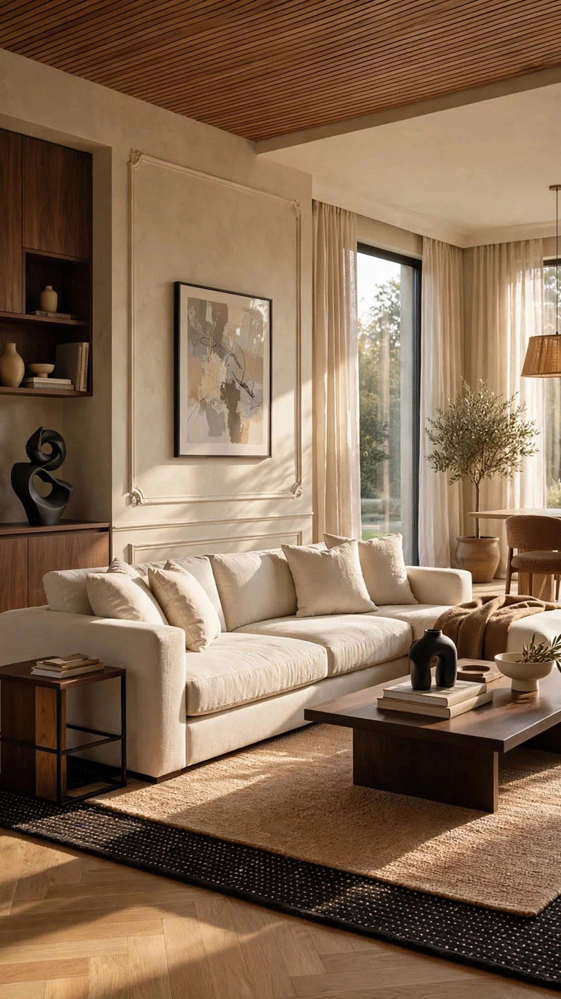 Room with a warm minimalist style and neutral tones