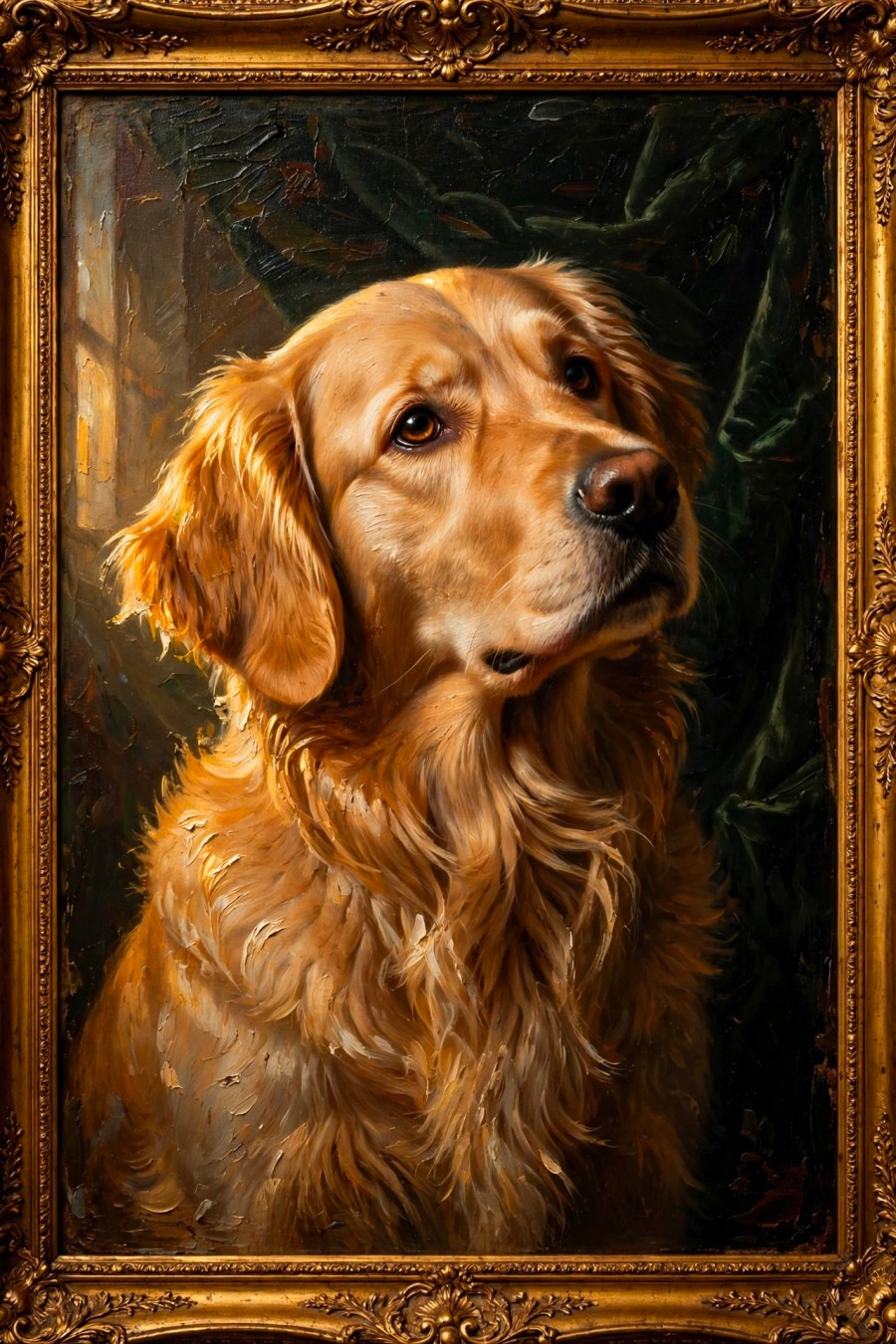 Classical oil painting of a dog