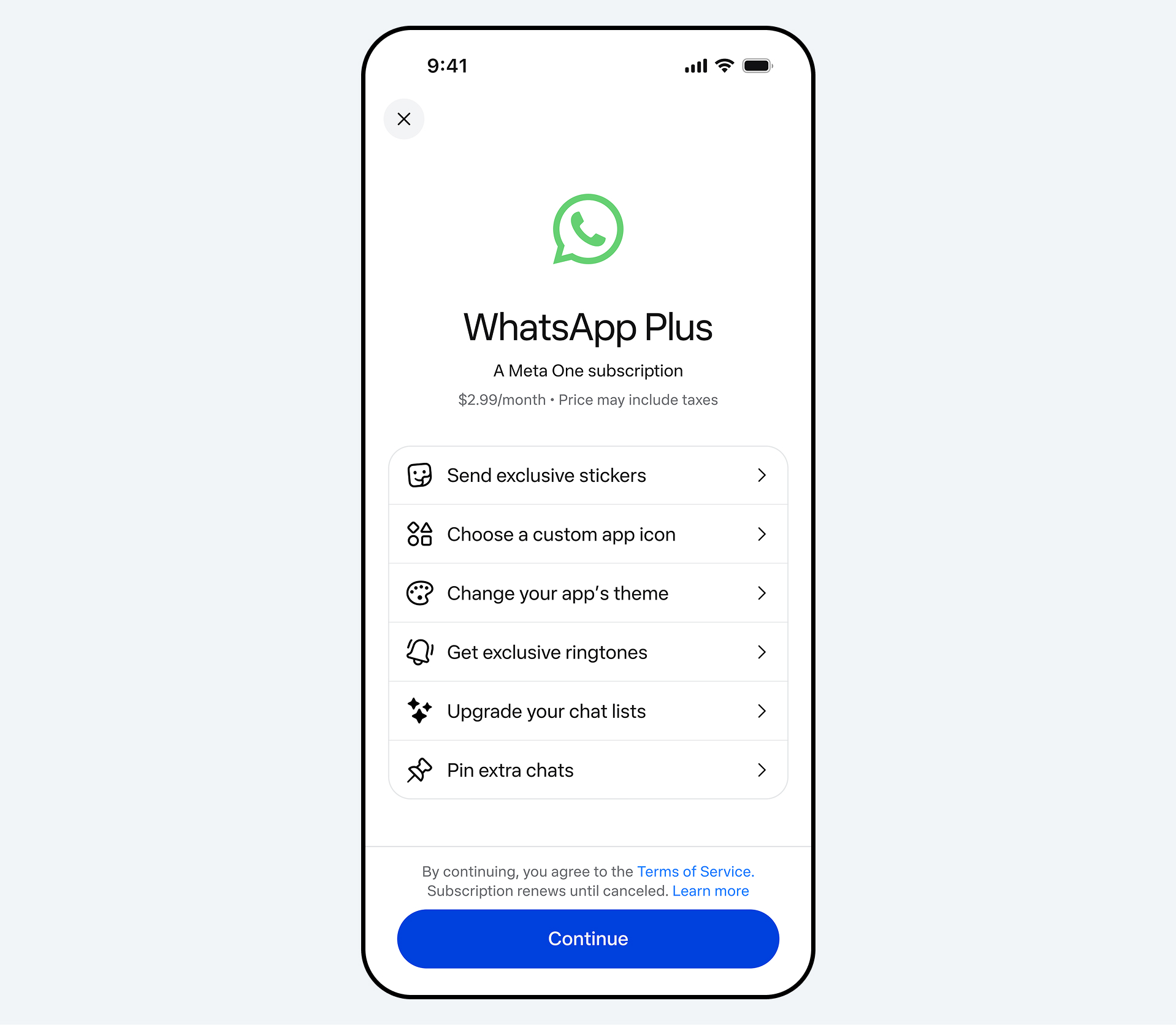 WhatsApp Plus subscription page