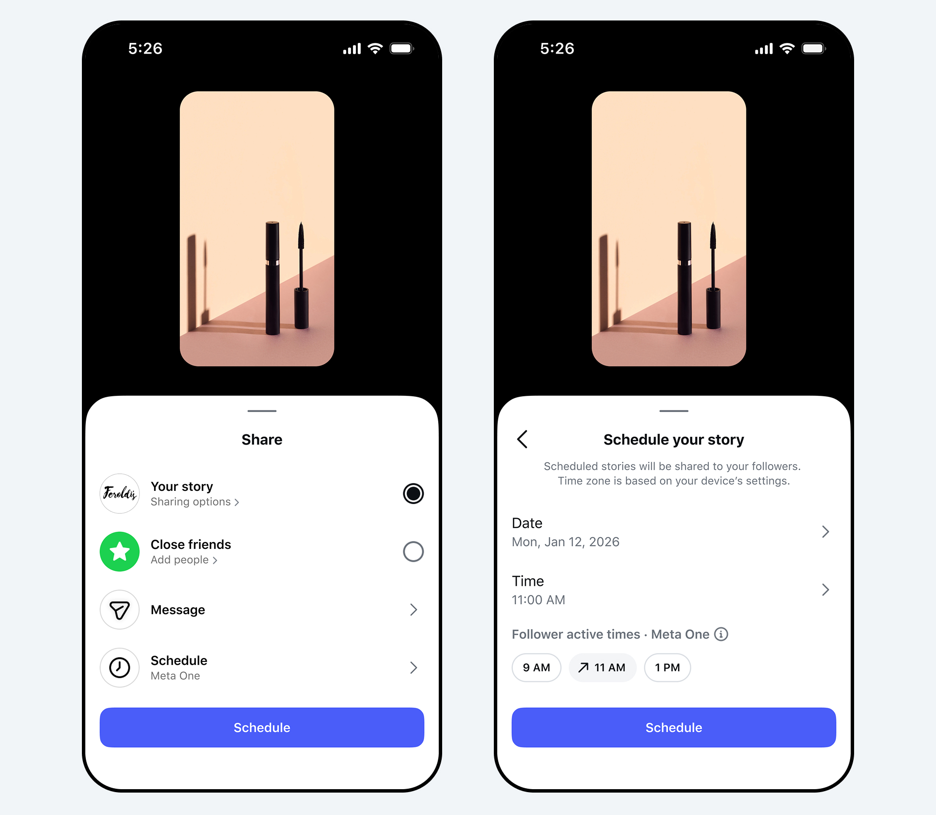 UI of scheduled stories