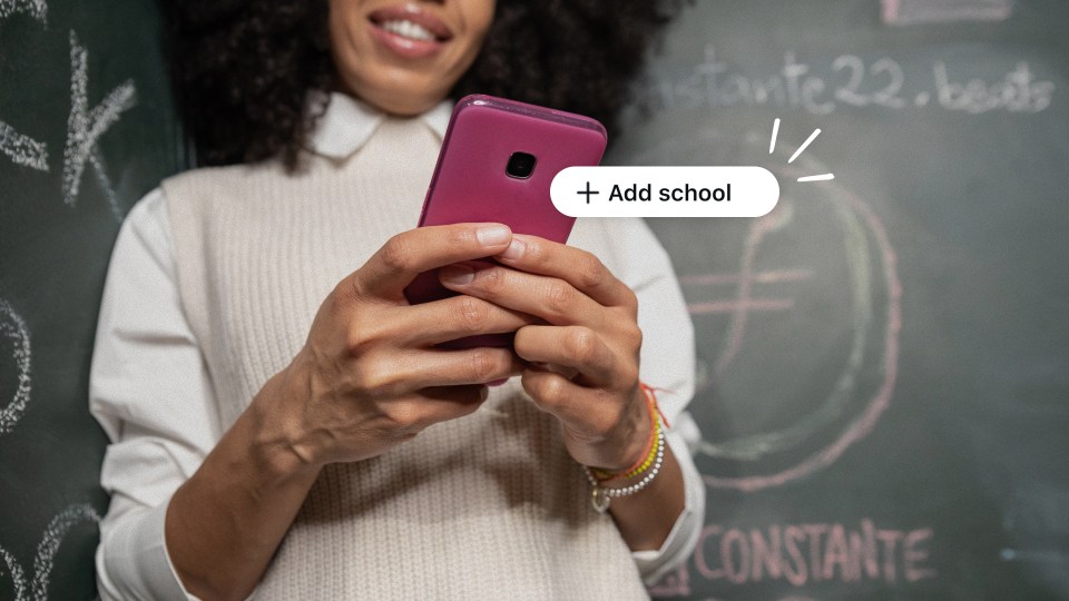 Picture of person using a phone with the text "Add school" overlaid